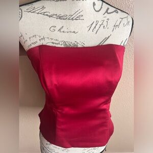 After Six Red Satin Criss Cross Holiday Glam Strapless Jessica Rabbit Corset 10